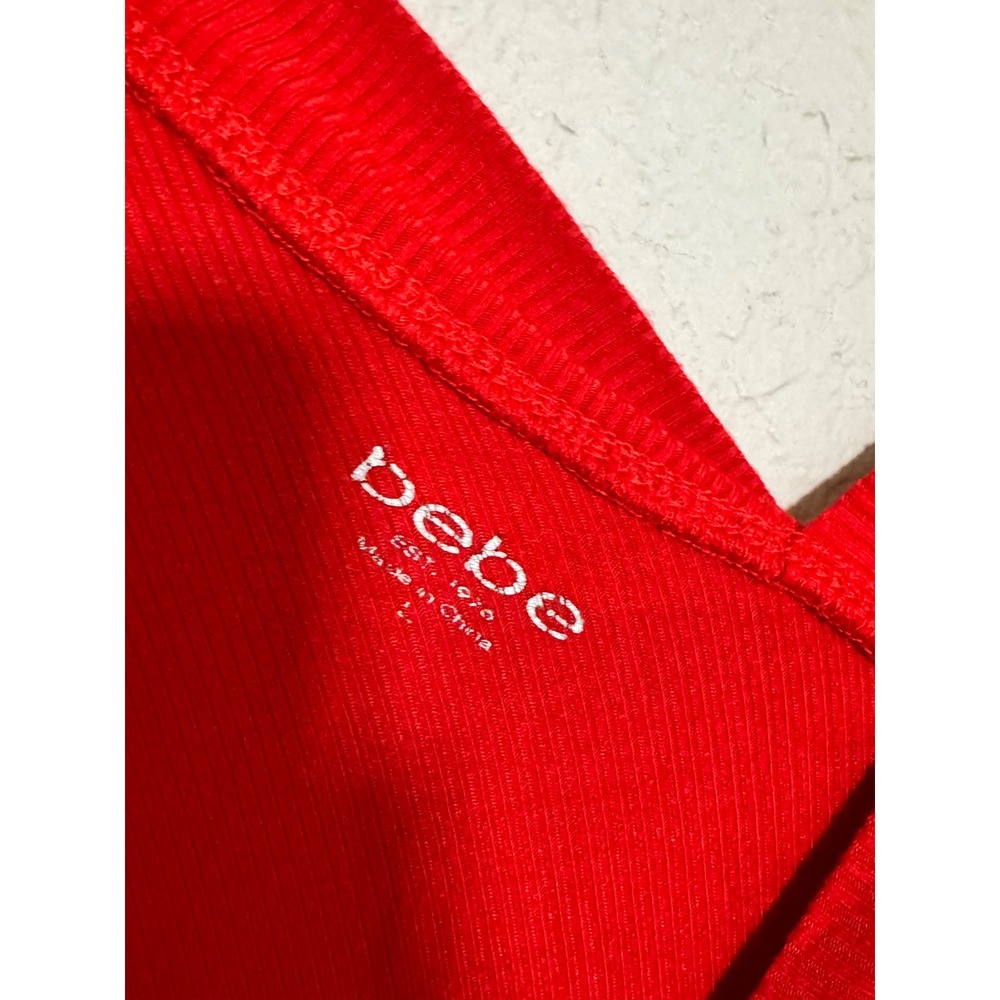 Bebe Red Rhinestone Logo Knit‎ Bodycon Midi Dress - Picture 3 of 6